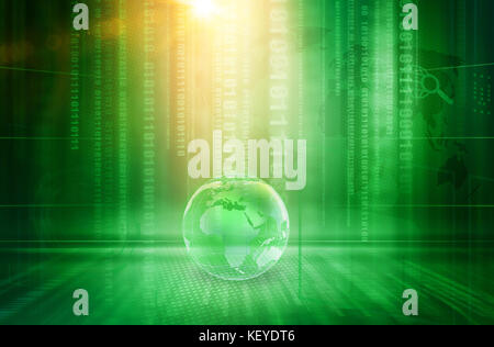 Graphical earth globe with binary code red theme background, digital ...