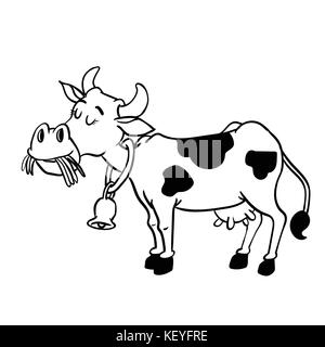 Illustration of Milk Cow Cartoon in sketchy style, For coloring Book in Education concept. Hand drawn vector illustration Stock Vector