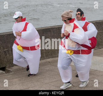 Elvis fans and tribute performers attend the 2017 Porthcawl Elvis Festival. The performers sing in the Best Festival Elvis Competition and perform showcases in the local pubs and hotels  Featuring: Atmosphere Where: Porthcawl, United Kingdom When: 23 Sep 2017 Credit: John Rainford/WENN.com Stock Photo