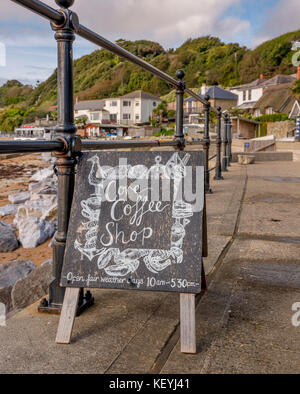 Steephill Cove on the Isle of Wight near Ventnor. The COve Coffee Shop sign. Stock Photo