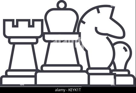 chess, horse, rook, pawn, queen linear icon, sign, symbol, vector on isolated background Stock Vector