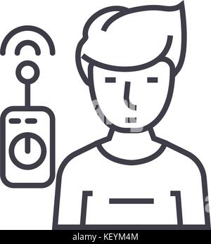 operator with remote controller linear icon, sign, symbol, vector on isolated background Stock Vector