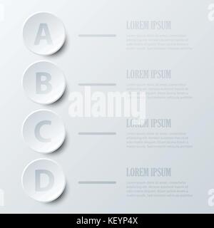 Four topics simple white 3D paper circle for website presentation cover poster vector design infographic illustration concept Stock Vector