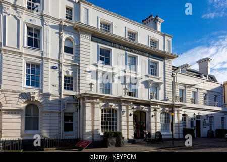 The Royal Albion Hotel in Broadstairs, Kent, UK. A large white imposing building in the narrow streets. Stock Photo