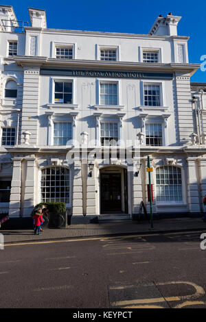 The Royal Albion Hotel in Broadstairs, Kent, UK. A large white imposing building in the narrow streets. Stock Photo