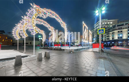 Decoration of the city streets with light decorations for Christmas and New Year