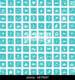 100 crown icons set grunge blue Stock Vector