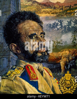 Haile Selassie I (1892-1975). Ethiopia's regent (1916-1930) and emperor (1930-1974). He was a member of the Solomonic Dynasty. Portrait. Watercolor. Stock Photo