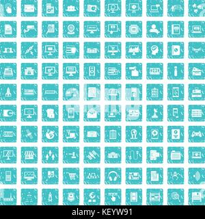 100 database icons set grunge blue Stock Vector