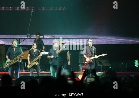 Padova, PD, Italy - October 20, 2017: Live Concert indoor of Luciano Ligabue an Italian pop and rock singer and composer with his band Stock Photo