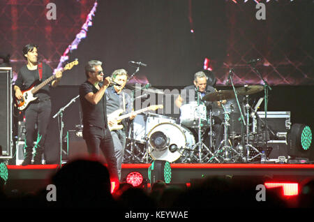 Padova, PD, Italy - October 20, 2017: Live Concert indoor of Luciano Ligabue an Italian pop and rock singer and composer with his band Stock Photo