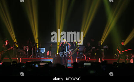 Padova, PD, Italy - October 20, 2017: Live Concert indoor of Luciano Ligabue an Italian pop and rock singer and composer with his band Stock Photo