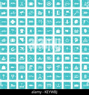 100 delivery icons set grunge blue Stock Vector