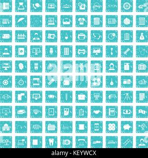 100 department icons set grunge blue Stock Vector