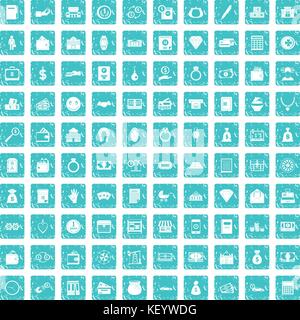 100 deposit icons set grunge blue Stock Vector