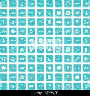 100 development icons set grunge blue Stock Vector