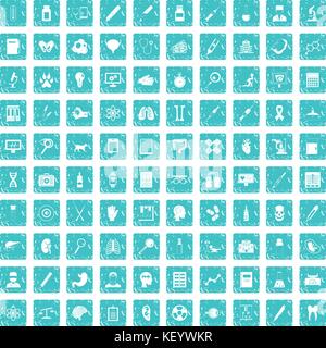100 diagnostic icons set grunge blue Stock Vector