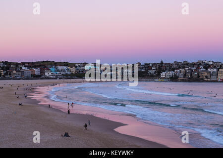 Bondi Beach, Sydney, Australia with a pink sunset. Stock Photo