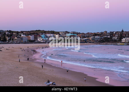 Bondi Beach, Sydney, Australia with a pink sunset. Stock Photo