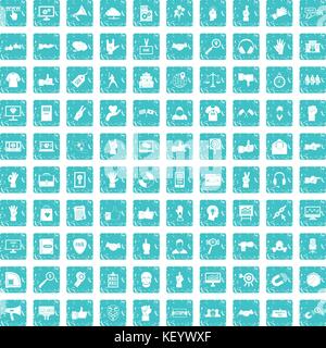100 different gestures icons set grunge blue Stock Vector