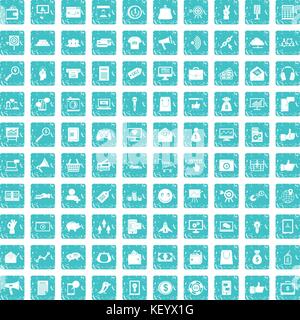 100 digital marketing icons set grunge blue Stock Vector