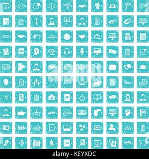 100 discussion icons set grunge blue Stock Vector