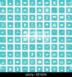 100 dish icons set grunge blue Stock Vector