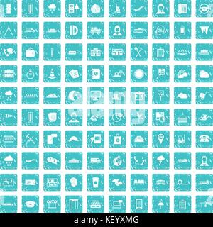 100 dispatcher icons set grunge blue Stock Vector