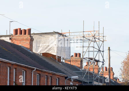 Loft extension being carried out on Victorian style property to increase the value of the property in Bedford, Bedfordshire, England Stock Photo