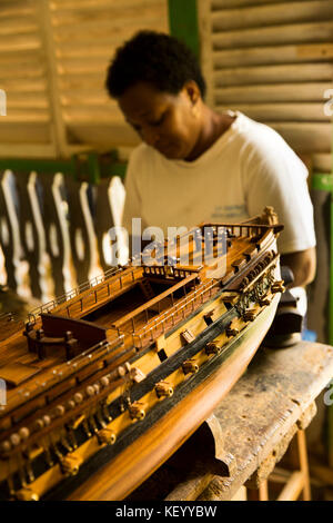 The Seychelles, Mahe, Anse aux Pins, St Roche Au Cap, cultural village, model ship workshop Stock Photo