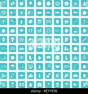 100 apple icons set grunge blue Stock Vector