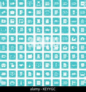 100 document icons set grunge blue Stock Vector