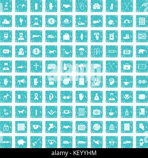 100 donation icons set grunge blue Stock Vector