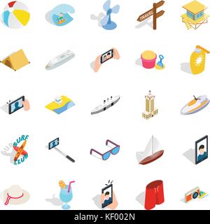Island vacation icons set, isometric style Stock Vector