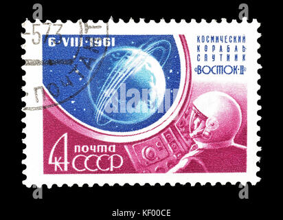 Cancelled postage stamp printed by Soviet Union, that shows Space ship The East II. Stock Photo