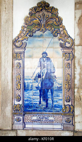 Blue ceramic tiles representing historic Campino, Santarem, Portugal Stock Photo