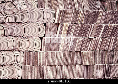 Abstract background made of stacked tiles, color toning applied. Stock Photo