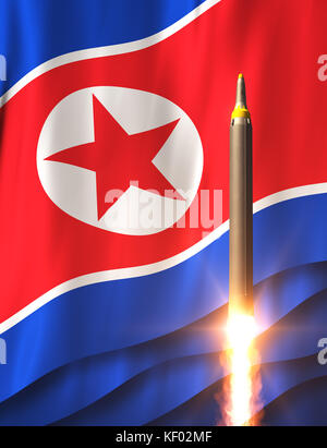 Rocket On The Background Of North Korean Flag Stock Photo