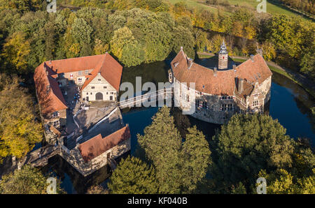 LUDINGHAUSEN, GERMANY - OCTOBER 14, 2017: Aerial view of Vischering moated castle in North-Rhine Westphalia Stock Photo