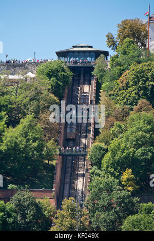 Vertical view of the Funicular Railway in Budapest. Stock Photo