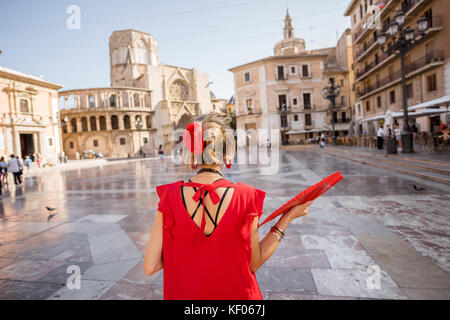 Woman traveling in Valencia city Stock Photo