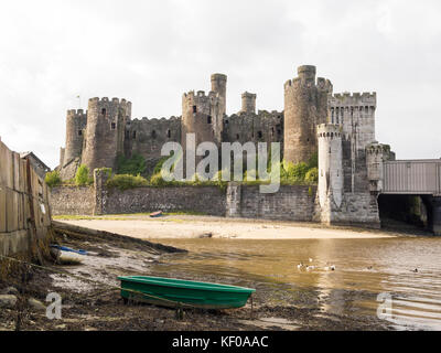 Conwy castle South view from Conwy river estuary Stock Photo