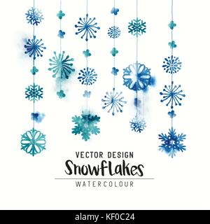 Elegant watercolor winter christmas snowflakes. Vector illustration. Stock Vector