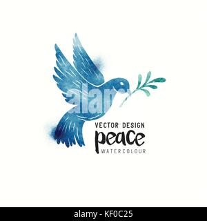An isolated dove flying. Christmas symbol of Peace dove watercolor. Vector illustration Stock Vector