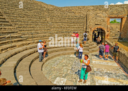 Odeon small amphitheatre in the ruined Roman city of Pompeii at Pompei Scavi near Naples, Italy. Stock Photo