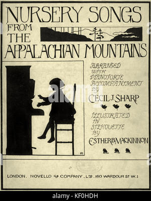 Cecil J. Sharp 's 'Nursery Songs from the Appalachian Mountains', illustrated by Esther Mackinnon (1885–1934). Cover.  Published by Novello & Co., London, 1921. English editor and collector of folksongs, 22 November 1859 - 28 June 1924. Stock Photo
