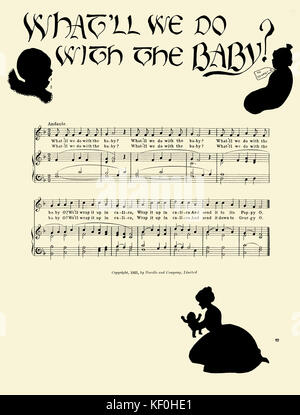 Cecil J. Sharp 's 'What'll we do with the baby?' from 'Nursery Songs from the Appalachian Mountains', illustrated by Esther Mackinnon. Score and silhouette illustrations.  Published by Novello & Co., London, 1921. English editor and collector of folksongs, 22 November 1859 - 28 June 1924. Stock Photo