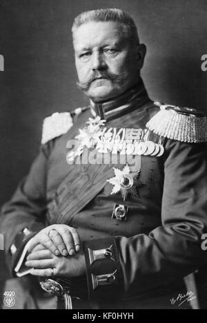 General Paul von Hindenburg (2 October 1847 – 2 August 1934). German field marshal, statesman, and politician. Chief of the General Staff during World War I.  Served as the 2nd President of Germany from 1925 to 1934. After his death, Hitler, untill then Chancellor, made himself head of state. Photo C. Bieber, Berlin Stock Photo