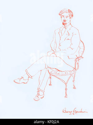 George Gershwin 's drawing of Henry Botkin 1932.  (Artist and cousin of GG American, 1896-1983). American composer & pianist, 26th September 1898 - 11th July 1937. Tinted version. Stock Photo