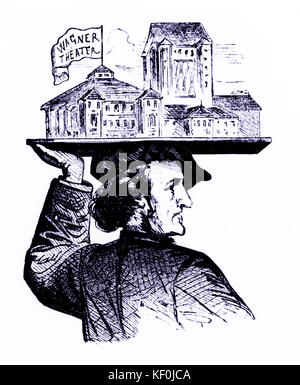 Wagner,Richard- caricature of plan for Bayreuth Festspielhaus carried in his head.